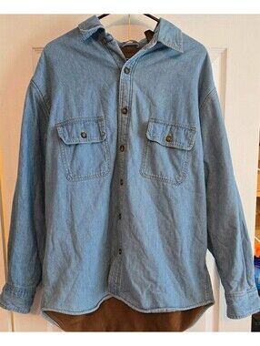 Vtg Fleece Lined Denim Button Down Shacket Sz L chore Utility Work St. Johns